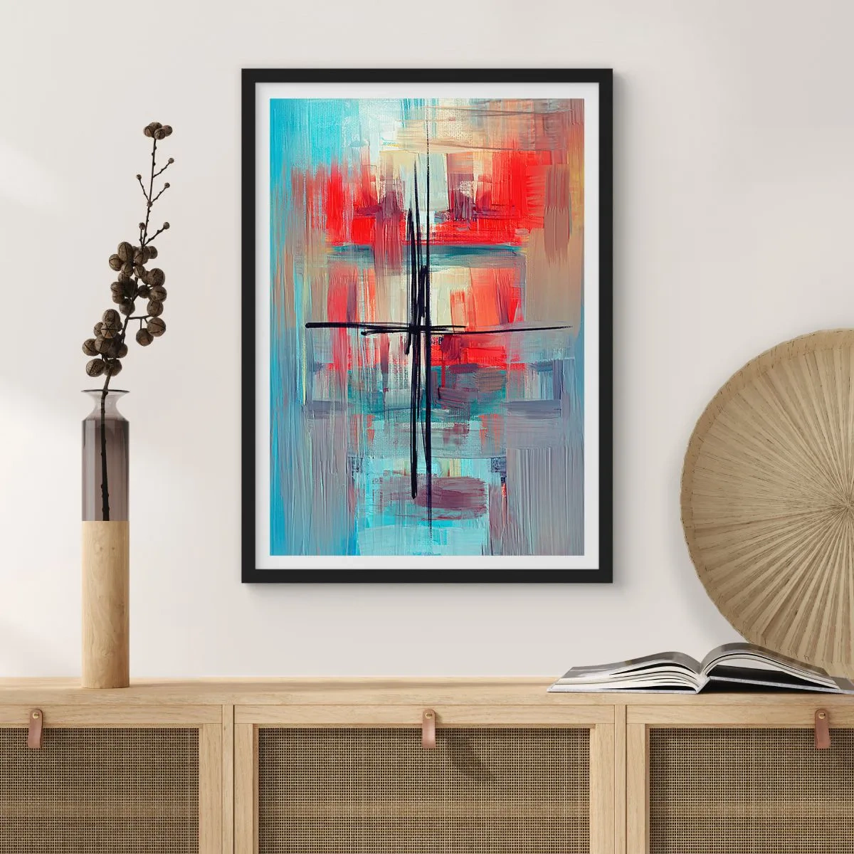Plagát v čiernom ráme - Abstraktná kompozícia v dynamických farbách - 50x70cm - Krajina v neznámej dimenzii - Moderná nástenná dekorácia do obývacej izby a spálne ARTTOR
