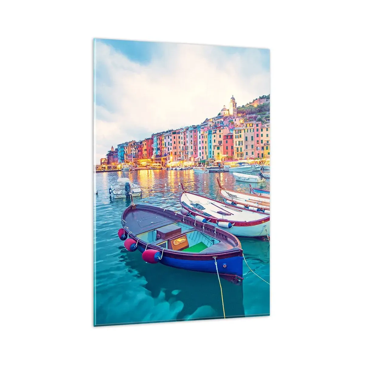 Obraz na skle - Farebný večer v prístave - 80x120 cm