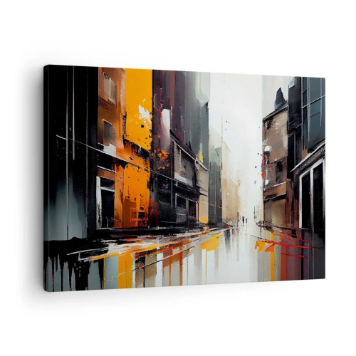 Obraz na plátne - Abstraktný pohľad na mestskú ulicu v daždi - 70x50cm - Daždivý deň - Moderná nástenná dekorácia do obývacej izby a spálne ARTTOR