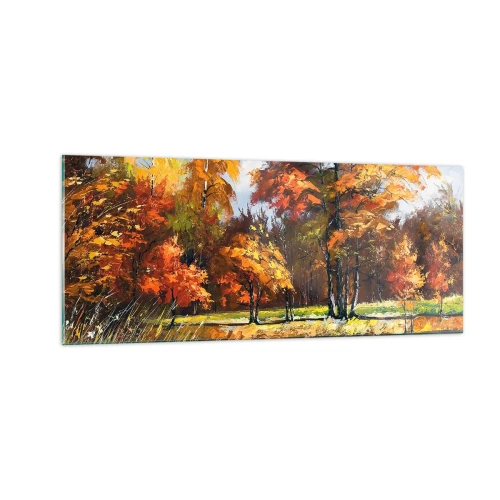 Obraz na skle - Krajinka v zlatej a hnedej - 100x40 cm
