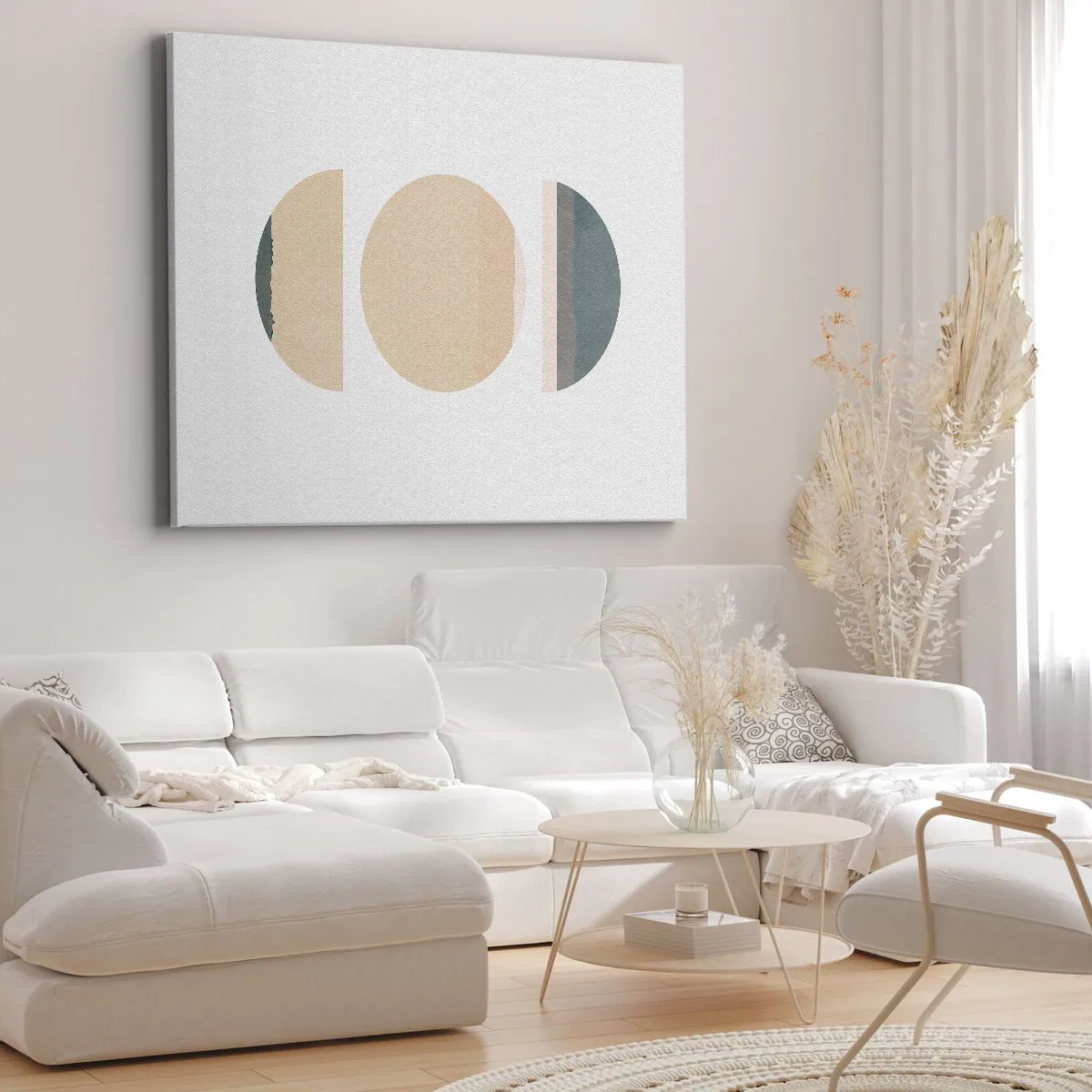 Obraz na plátne - Abstraktné geometrické tvary v pastelových farbách - 70x50cm - Kruh za kruhom - Moderná nástenná dekorácia do obývacej izby a spálne ARTTOR
