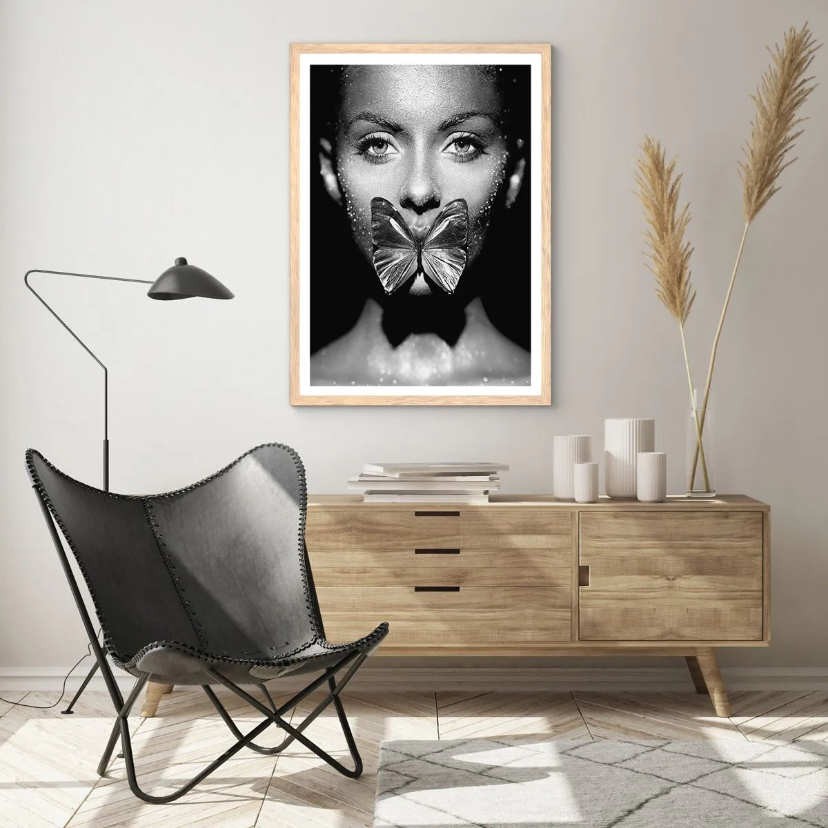 Plagát v ráme zo svetlého duba - Motýlí bozk - 70x100 cm