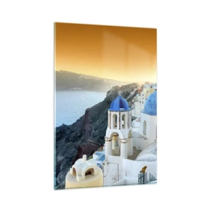 Obraz na skle - Santorini - v náruči skál - 80x120 cm