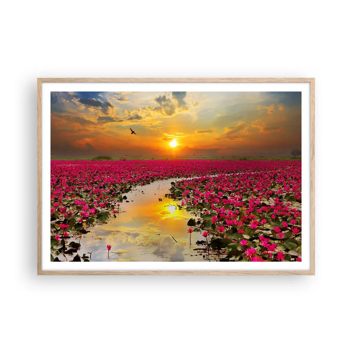 Plagát v ráme zo svetlého duba - Tajomný život jazera - 100x70 cm