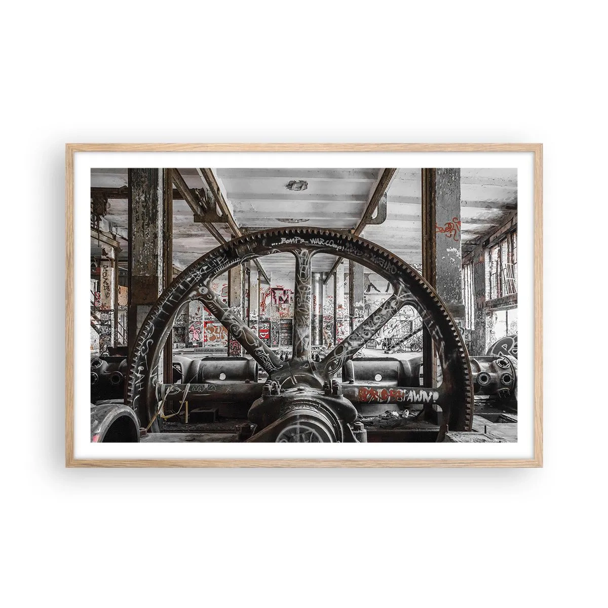 Plagát v ráme zo svetlého duba - Tajný život továrne - 91x61 cm