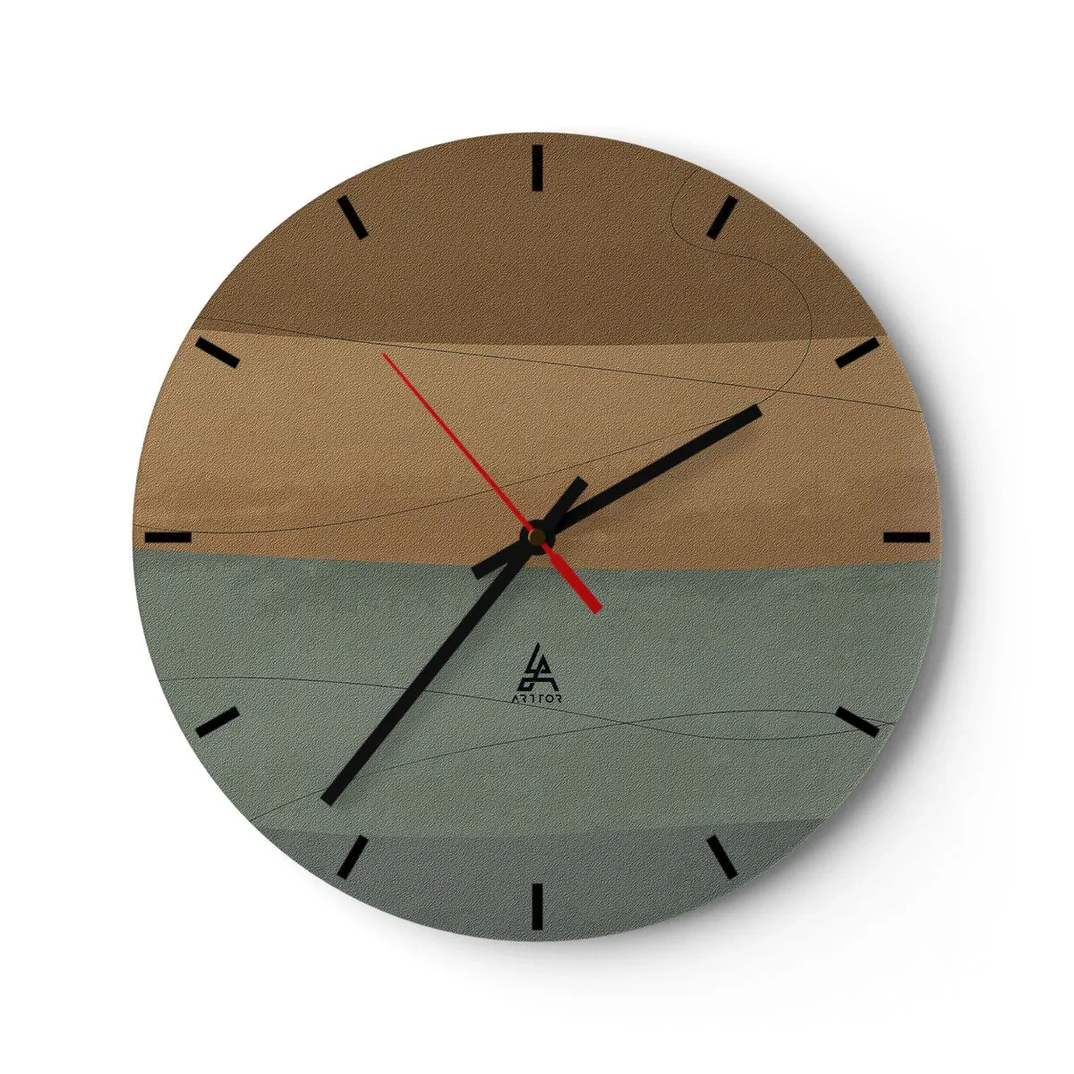 Nástenné hodiny - Minimalistické pruhy v odtieňoch hnedej a zelenej - 30x30cm - Horizontálna kompozícia - Moderná nástenná dekorácia do obývacej izby, kuchyne a spálne ARTTOR