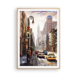 Plagát v ráme zo svetlého duba - New York – farebný aj v daždi - 70x100 cm
