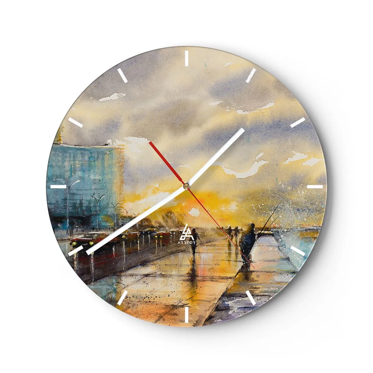 Nástenné hodiny - Prechádzka po prímorskej promenáde za súmraku - 30x30cm - Život na pobreží - Moderná nástenná dekorácia do obývacej izby, kuchyne a spálne ARTTOR