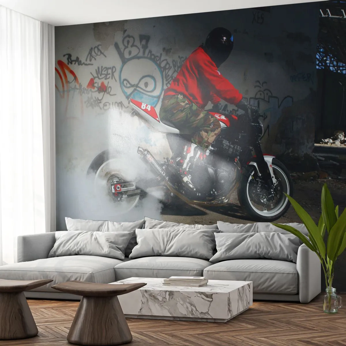 Fototapeta Premium Sand - Chyť ma! - Automobilový priemysel, Motorka, Graffiti - 400x280 cm