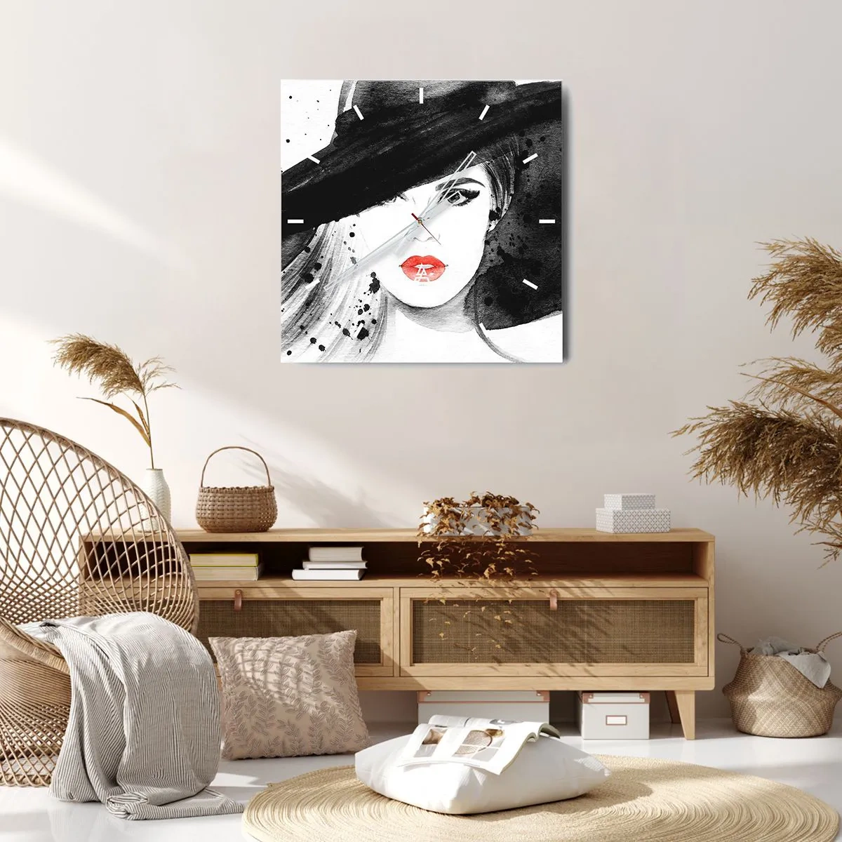 Nástenné hodiny - Dáma v čiernom - 40x40 cm