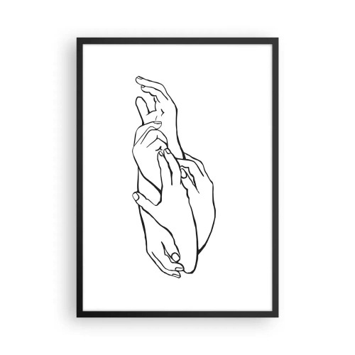 Plagát v čiernom ráme - Minimalistická skica zopnutých rúk na bielom pozadí. - 50x70cm - Dobrý dotyk - Moderná nástenná dekorácia do obývacej izby a spálne ARTTOR