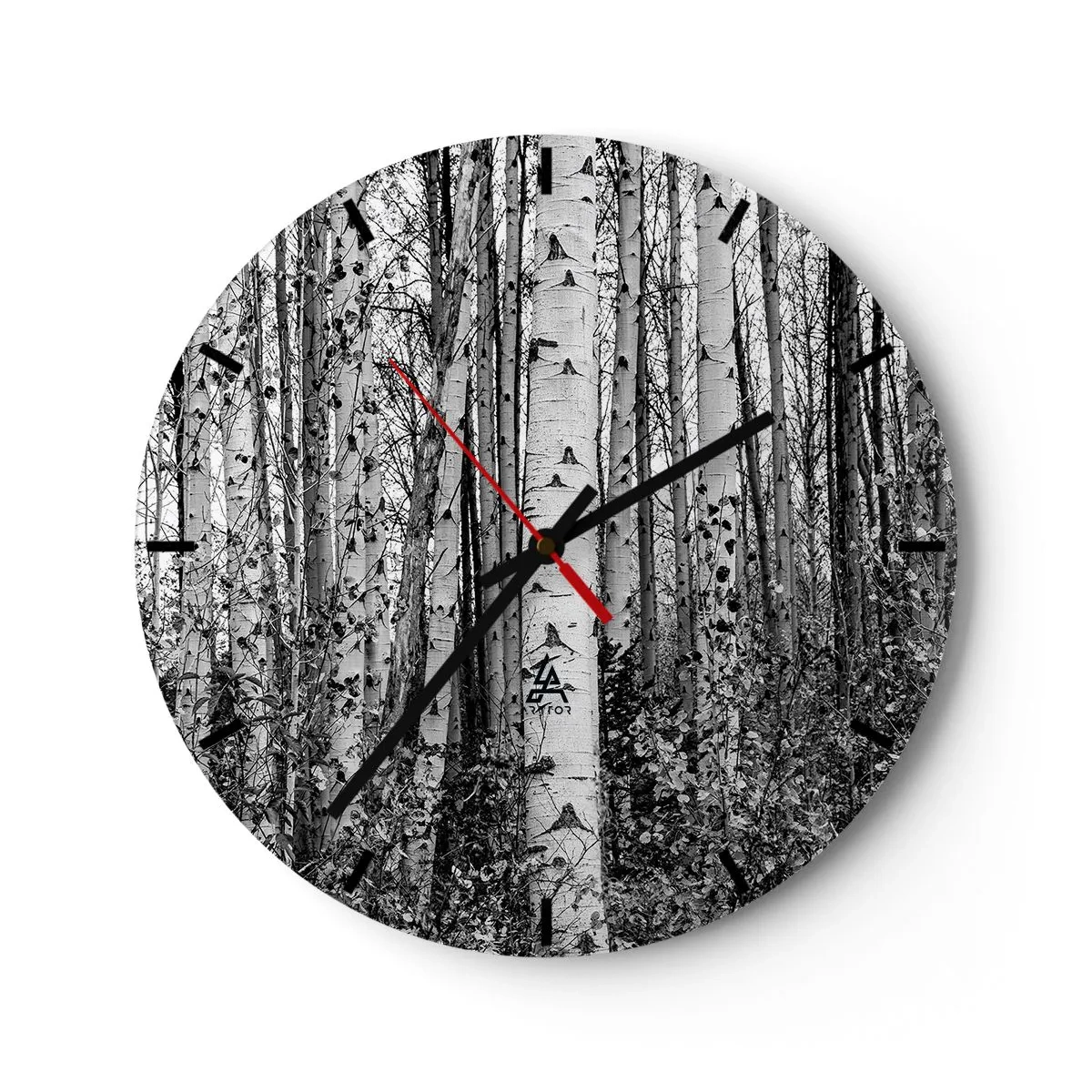 Nástenné hodiny - Čiernobiely brezový les v minimalistickom štýle - 30x30cm - Brezová kolonáda - Moderná nástenná dekorácia do obývacej izby, kuchyne a spálne ARTTOR