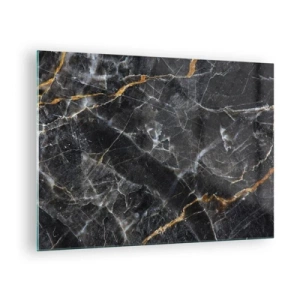 Obraz na skle - Čierno-zlatý mramorový vzor s bielymi žilami - 70x50cm - Vnútorný život kameňa - Moderná nástenná dekorácia do obývacej izby a spálne ARTTOR