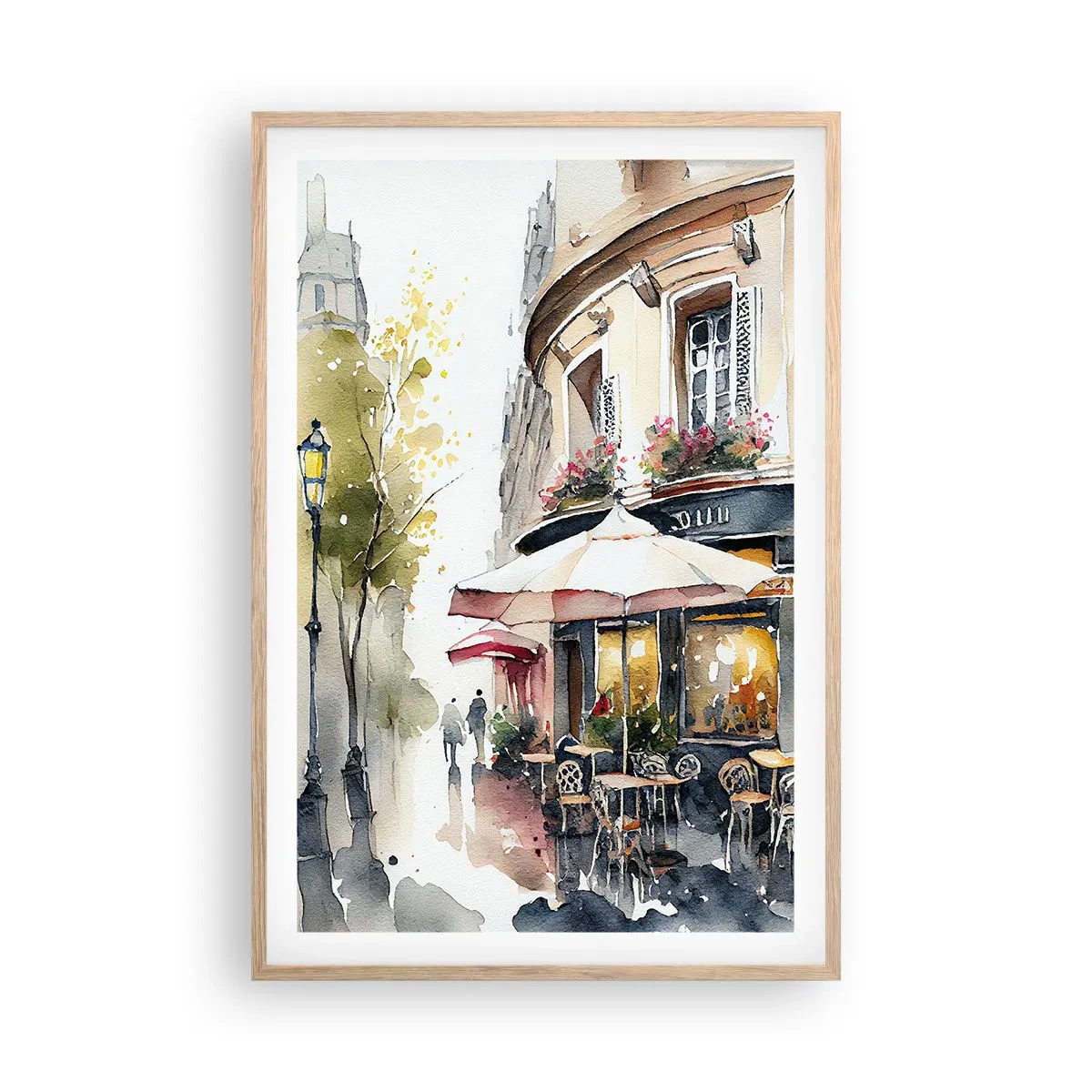 Plagát v ráme zo svetlého duba - Parížske ráno - 61x91 cm