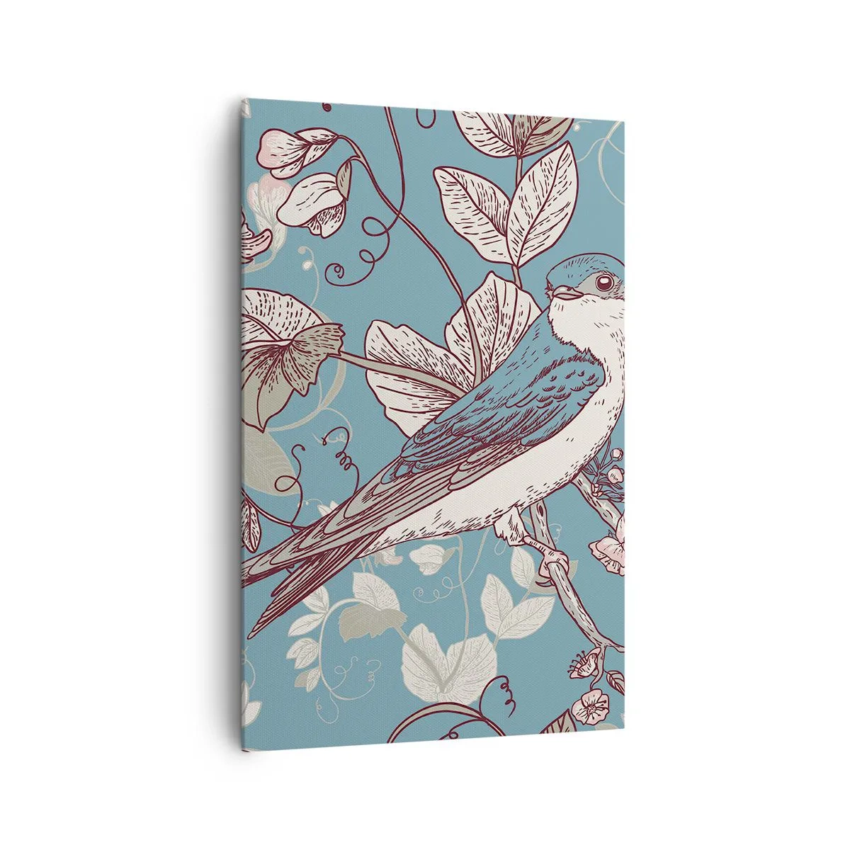 Obraz na plátne - Na bielom strome vtáky a strieborné lístie - 80x120 cm