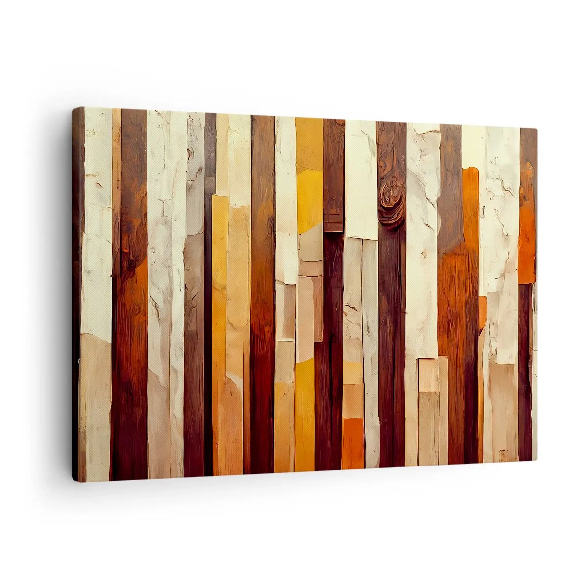 Obraz na plátne - Geometrická kompozícia v odtieňoch dreva a zlata - 70x50cm - Hymna lesných stromov - Moderná nástenná dekorácia do obývacej izby a spálne ARTTOR