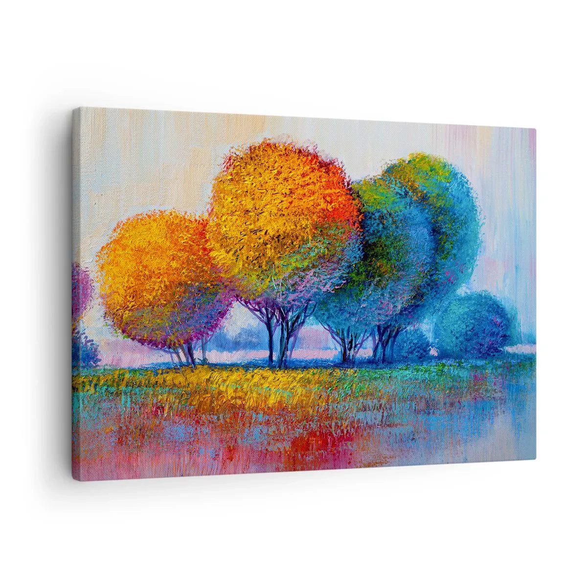 Obraz na plátne - Farebné stromy v impresionistickej krajine - 70x50cm - Trs žiarivých farieb - Moderná nástenná dekorácia do obývacej izby a spálne ARTTOR