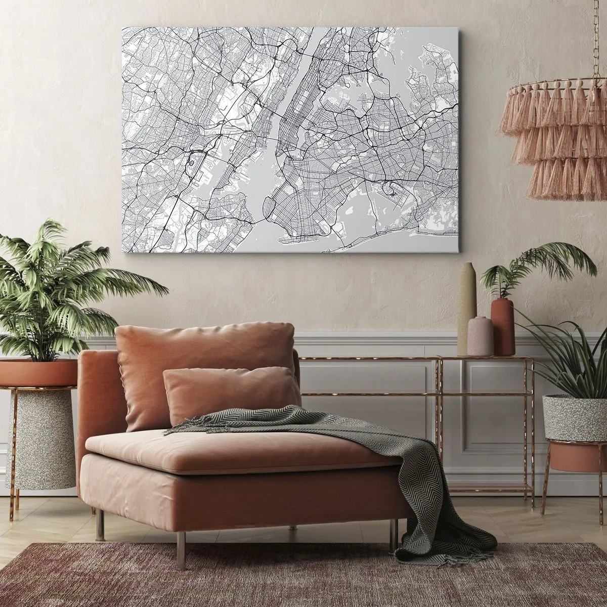 Obraz na plátne - Mapa mesta v minimalistickom štýle na sivom pozadí - 70x50cm - Anatómia metropoly - Moderná nástenná dekorácia do obývacej izby a spálne ARTTOR