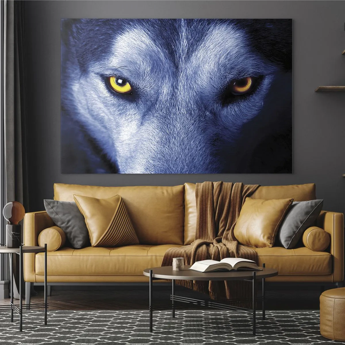Obraz na skle - Fascinujúci pohľad vlka - 70x50cm - Fascinujúci pohľad - Moderná nástenná dekorácia do obývacej izby a spálne ARTTOR