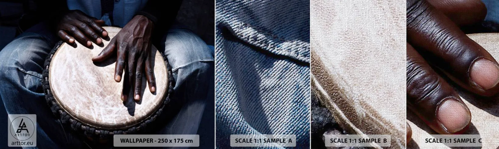 Vzorka fototapety Premium Canvas - Žite vo svojom rytme - Bubon, Hudba, Afriky - 100x30 cm