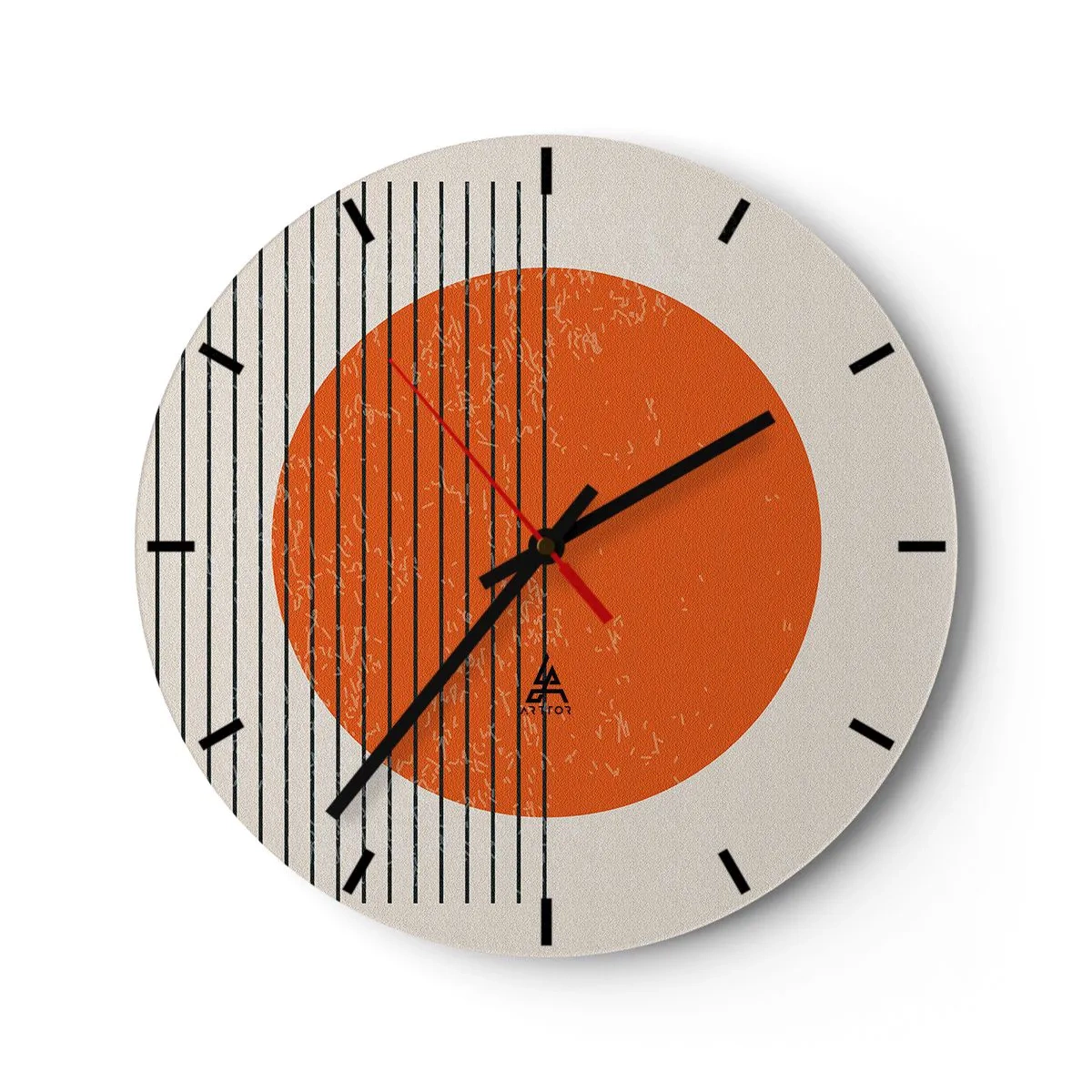 Nástenné hodiny - Oranžový kruh a čierne čiary na béžovom pozadí - 30x30cm - Vždy slnko - Moderná nástenná dekorácia do obývacej izby, kuchyne a spálne ARTTOR