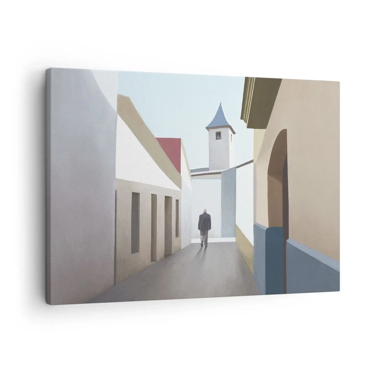 Obraz na plátne - Minimalistická ulica so siluetou muža v pozadí - 70x50cm - Slnečná prechádzka - Moderná nástenná dekorácia do obývacej izby a spálne ARTTOR