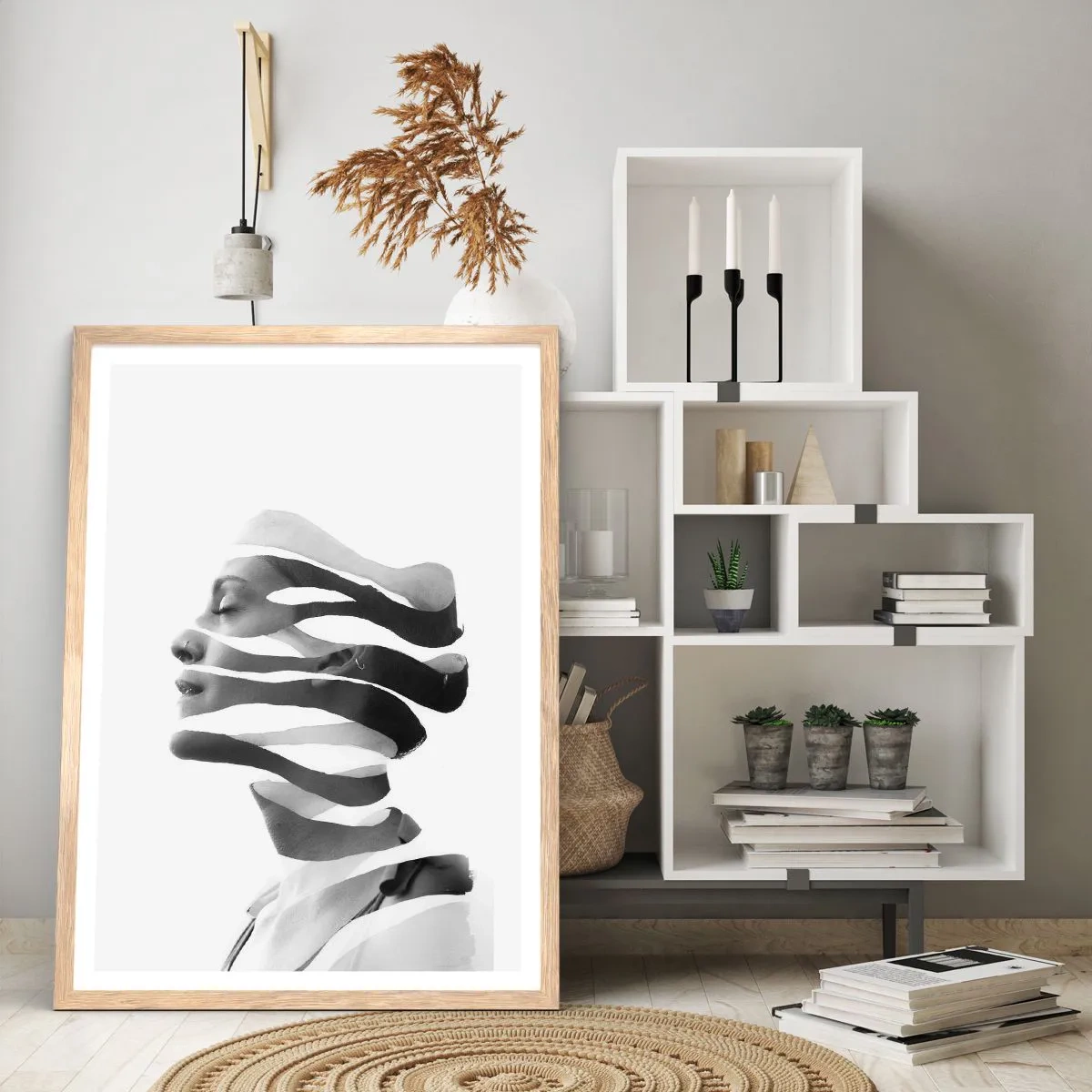 Plagát v ráme zo svetlého duba - Surrealistický portrét - 50x70 cm