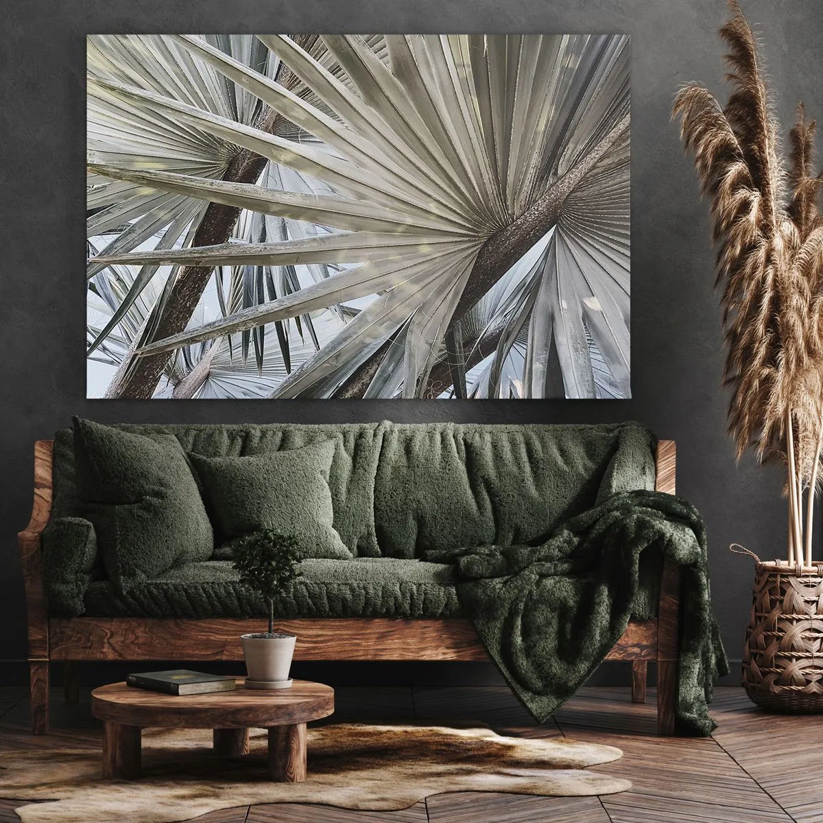 Obraz na plátne - Detailný záber palmových listov v prírodných odtieňoch zelenej - 70x50cm - Vejáre v trópoch - Moderná nástenná dekorácia do obývacej izby a spálne ARTTOR