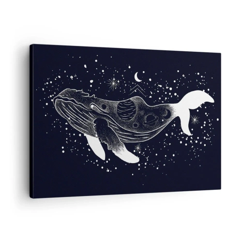 Obraz na plátne - Grafická ilustrácia veľryby v štýle vesmírneho veku. - 70x50cm - V oceáne vesmíru - Moderná nástenná dekorácia do obývacej izby a spálne ARTTOR