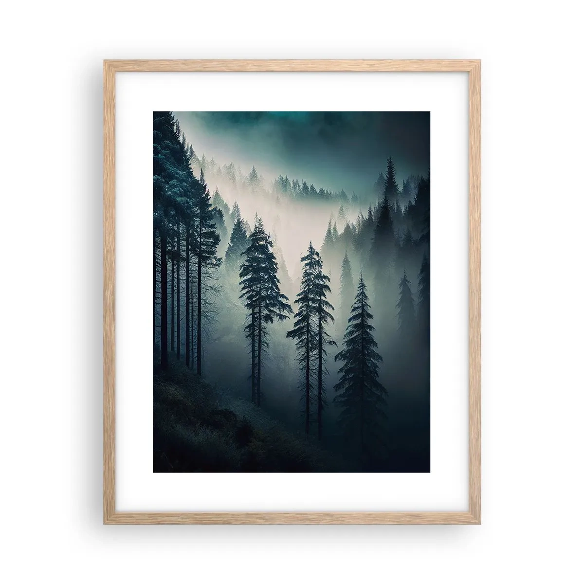 Plagát v ráme zo svetlého duba - Horské ráno - 40x50 cm