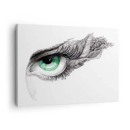 Obraz na plátne - Umelecké oko so zelenou dúhovkou a detailmi kresby - 70x50cm - Krásna a pripravená zaútočiť - Moderná nástenná dekorácia do obývacej izby a spálne ARTTOR