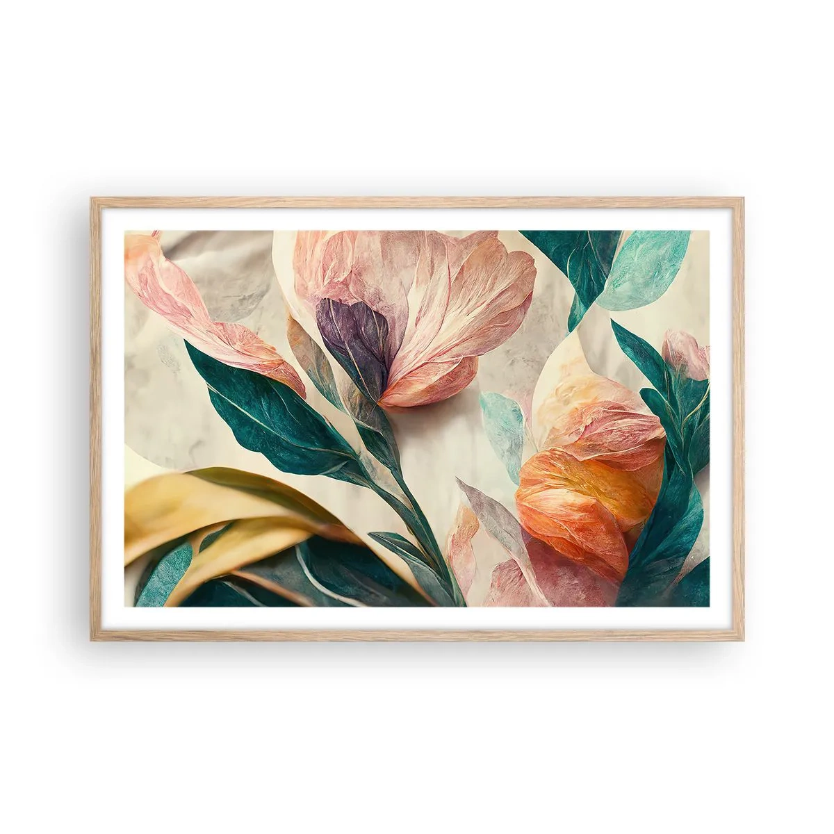 Plagát v ráme zo svetlého duba - Kvety južných ostrovov - 91x61 cm