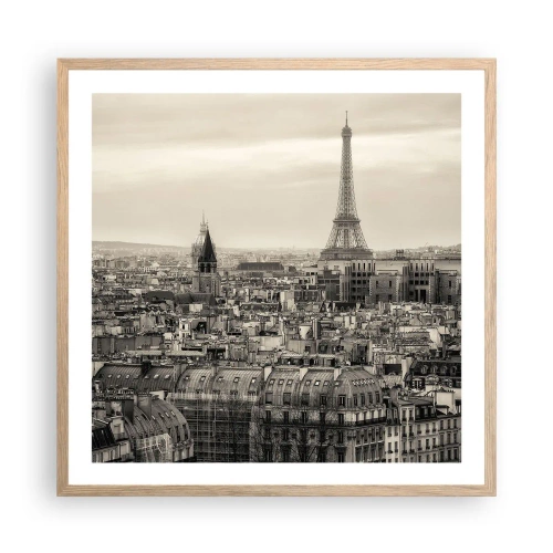 Plagát v ráme zo svetlého duba - Nad strechami Paríža - 60x60 cm
