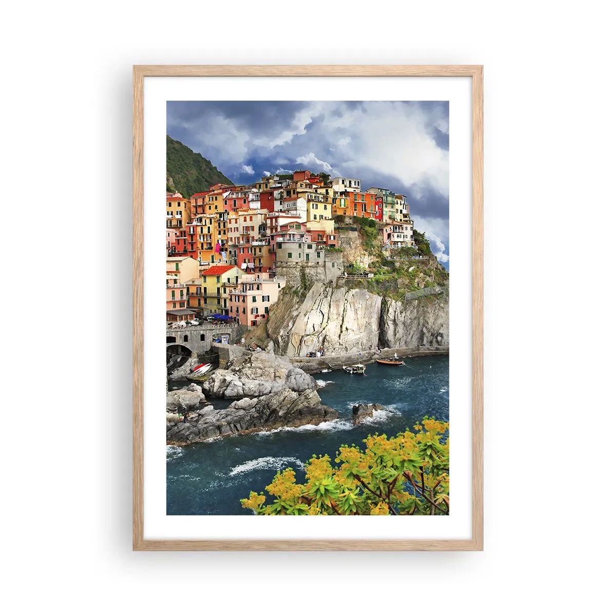 Plagát v ráme zo svetlého duba - Hromádka pritúlená k skalám - 50x70 cm