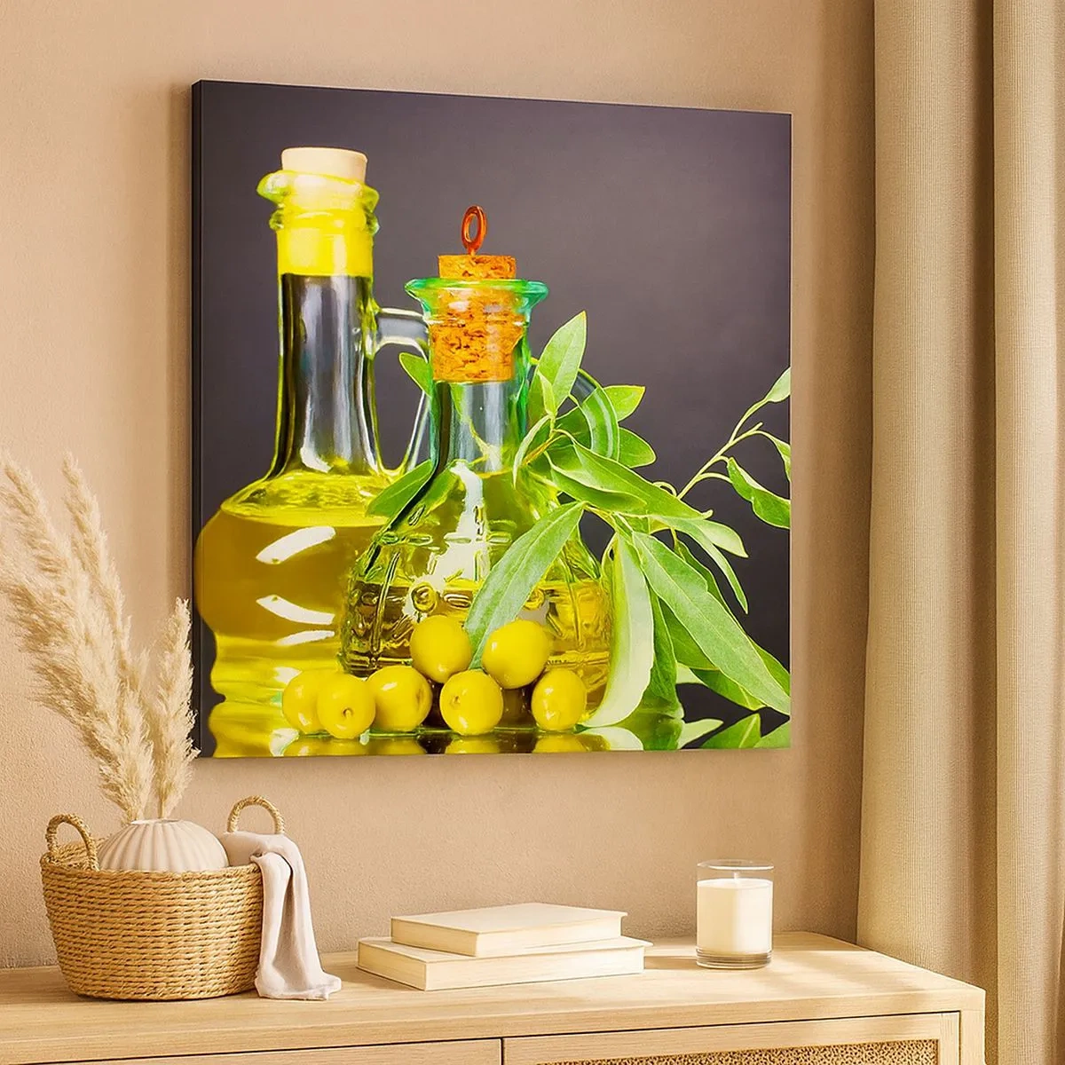 Obraz na plátne - Zátišie s olivami a olejom - 30x30 cm