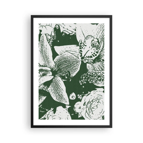 Plagát v čiernom ráme - Botanická ilustrácia kvetov a listov v kontrastných farbách - 50x70cm - Kytica – svet zelene - Moderná nástenná dekorácia do obývacej izby a spálne ARTTOR
