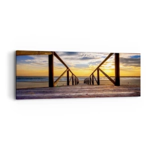 Obraz na plátne - Priamo na tichú pláž pri západe slnka - 90x30 cm
