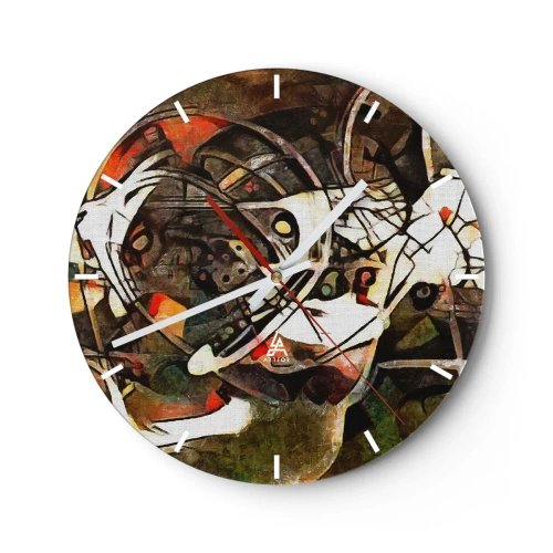 Nástenné hodiny - Abstrakcia s dynamickými líniami a farebnými akcentmi - 30x30cm - Počuješ pohyb? - Moderná nástenná dekorácia do obývacej izby, kuchyne a spálne ARTTOR