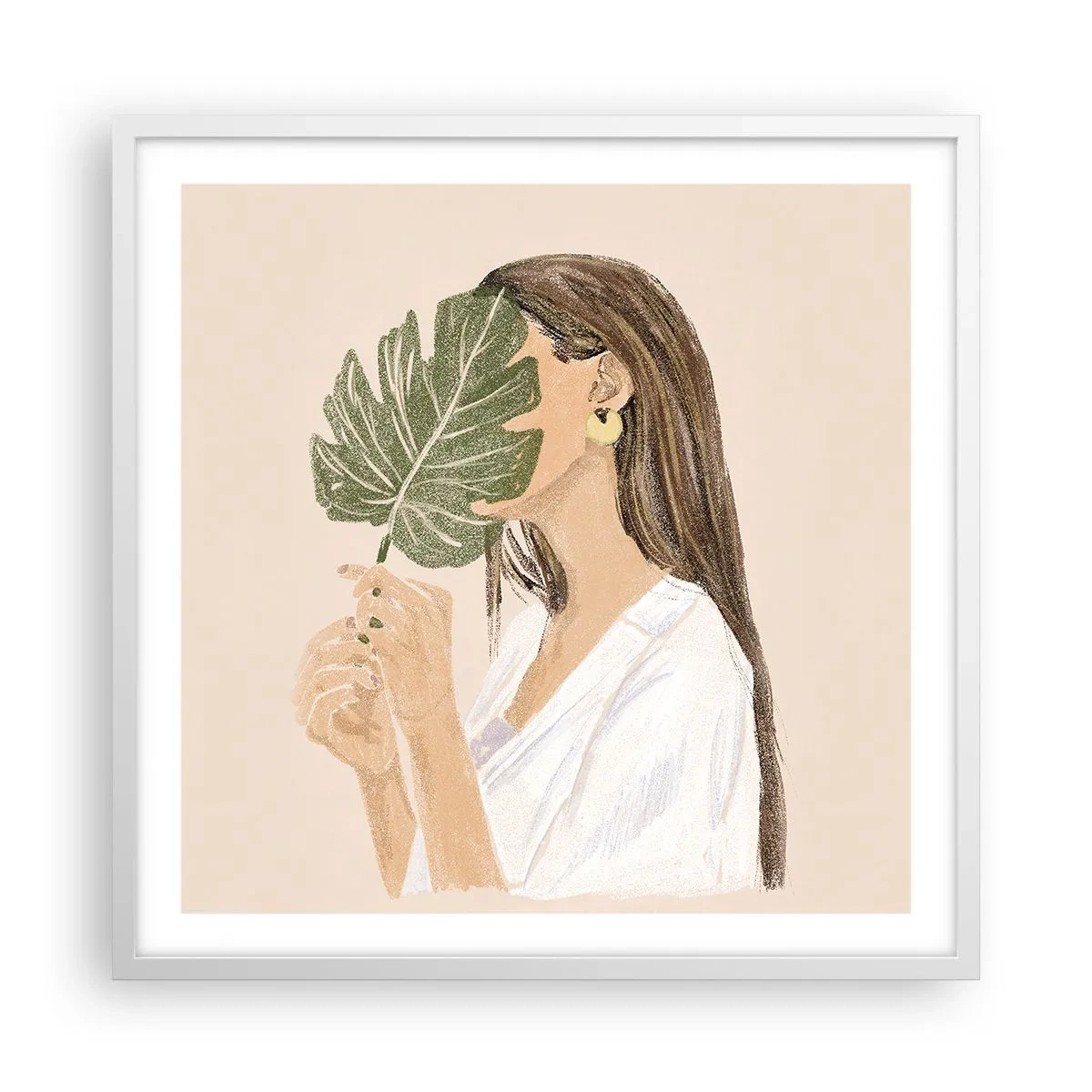 Plagát v bielom ráme - Tajomný portrét s vejárom - 60x60 cm