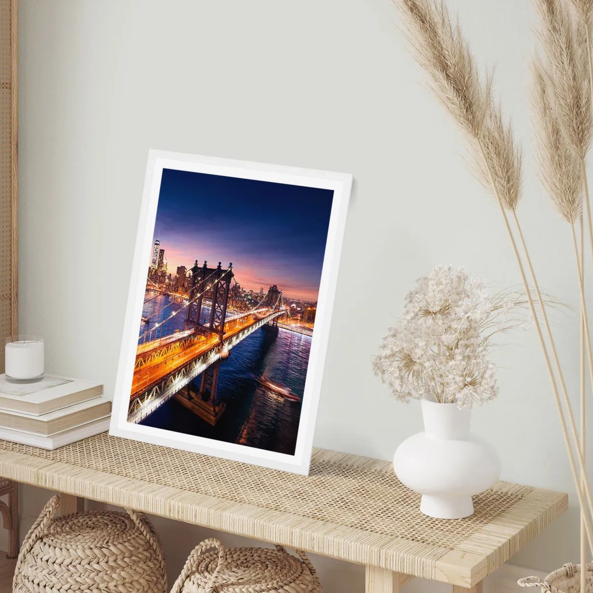 Plagát v bielom ráme - Žiariaci most do srdca mesta - 70x100 cm