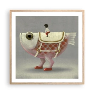 Plagát v ráme zo svetlého duba - Rybí jazdec - 60x60 cm