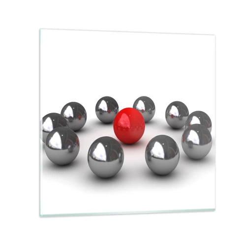 Obraz na skle - Kruh v striebornej a červenej - 70x70 cm