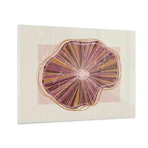 Obraz na skle - Žiarivá organická forma v odtieňoch ružovej a hnedej - 70x50cm - Radiálna abstrakcia - Moderná nástenná dekorácia do obývacej izby a spálne ARTTOR