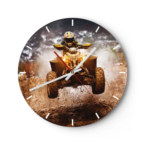 Nástenné hodiny - Štvorkolka v pohybe na zablatenej trati, dynamická jazda v teréne - 30x30cm - No risk no fun - Moderná nástenná dekorácia do obývacej izby, kuchyne a spálne ARTTOR