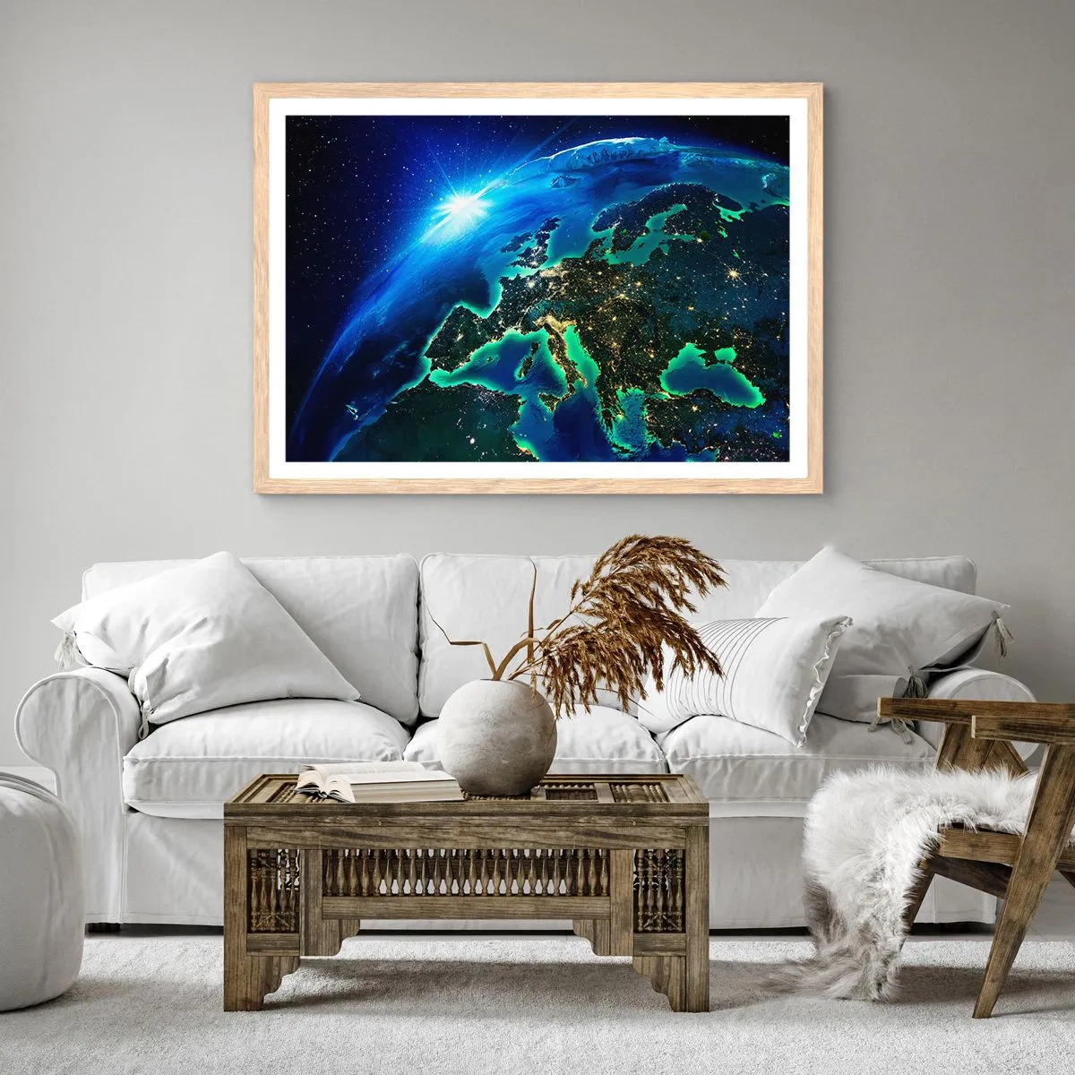 Plagát v ráme zo svetlého duba - Iskrivá Európa - 100x70 cm