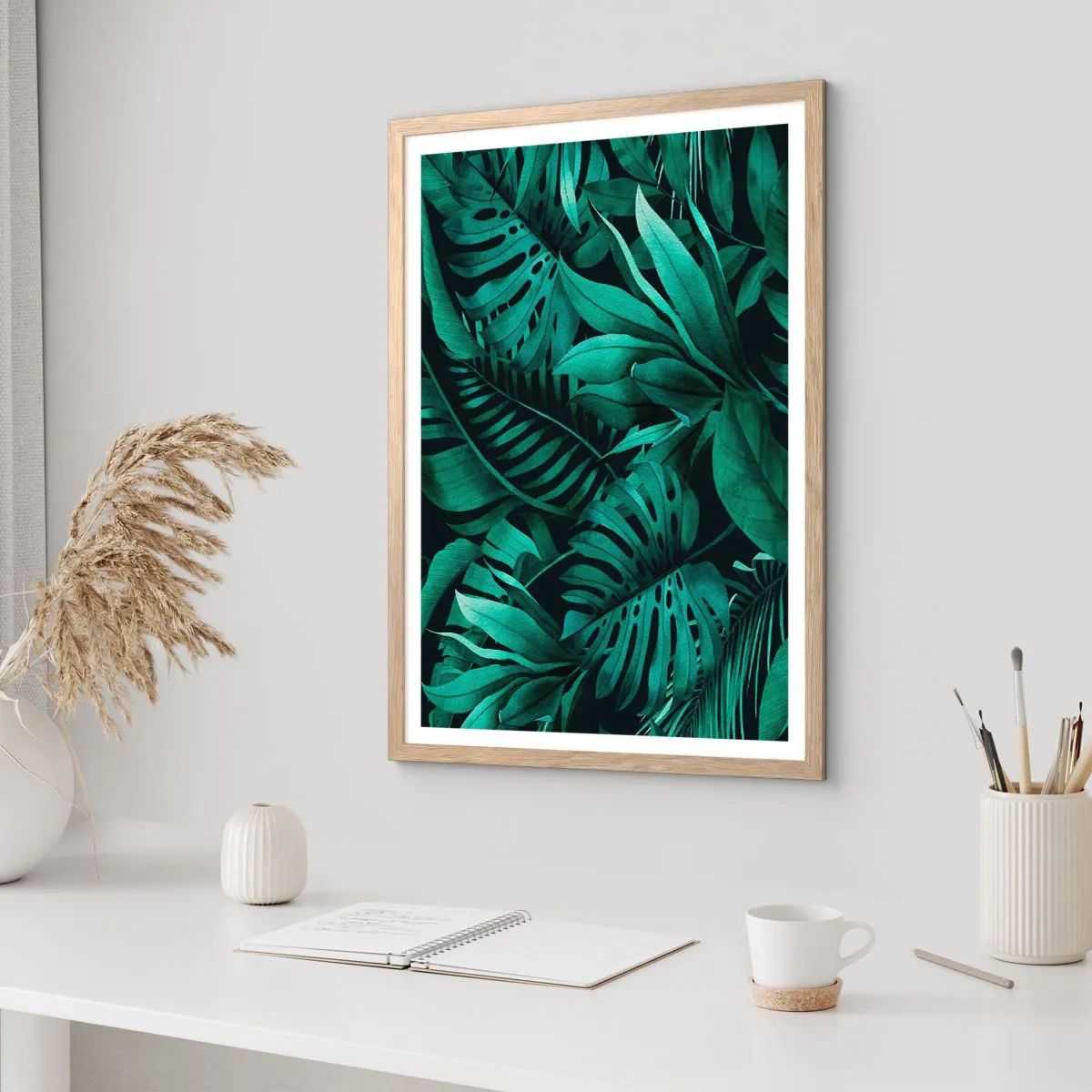 Plagát v ráme zo svetlého duba - Hĺbka tropickej zelene - 50x70 cm