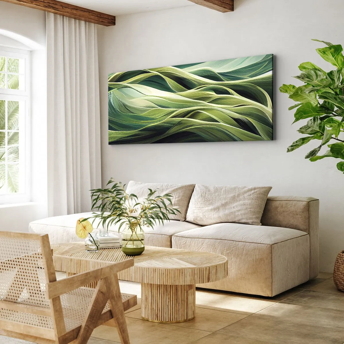 Obraz na plátne - Abstraktná hra na zelenú - 100x40 cm