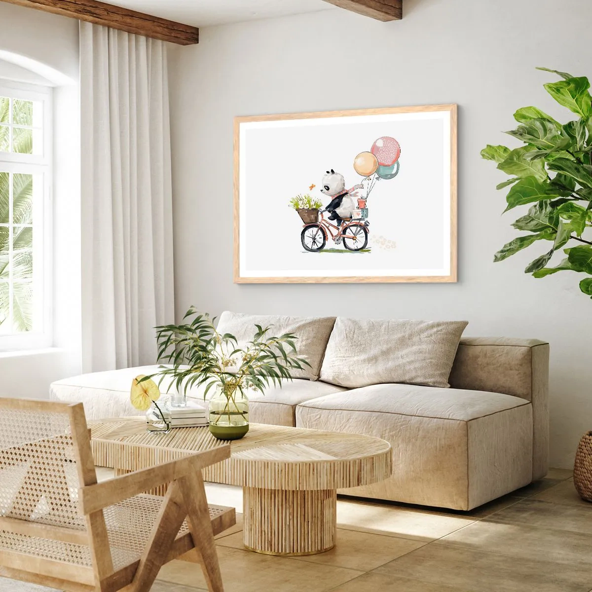 Plagát v ráme zo svetlého duba - Šťastný deň - 70x50 cm