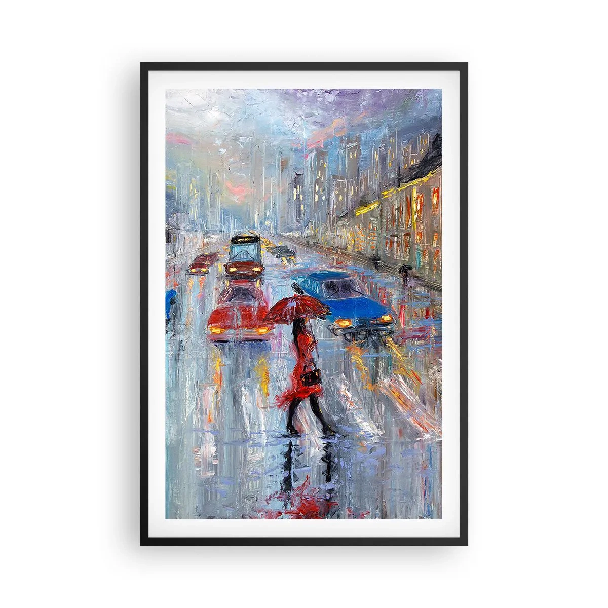 Plagát v čiernom ráme - Daždivé popoludnie v meste - 61x91 cm