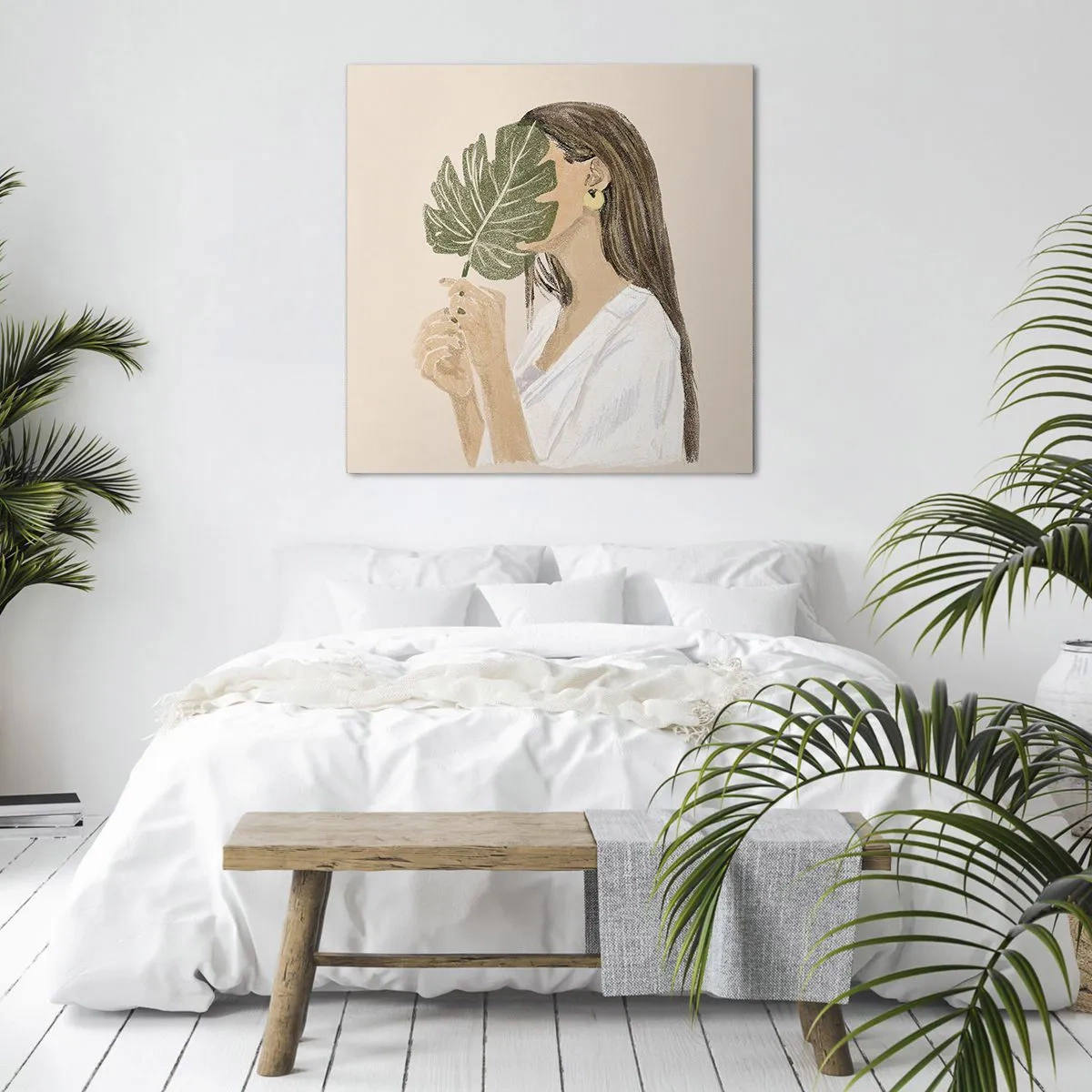 Obraz na plátne - Tajomný portrét s vejárom - 70x70 cm